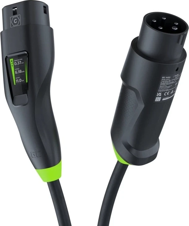 Mbushësi mobil për vetura elektrike Green Cell Habu EVGC01, 11 kW, 7 m, Lloji 2 CEE Wallbox, Ngjyrë e zezë