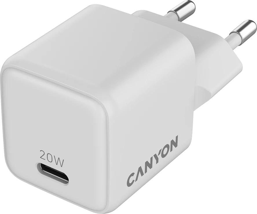 Karikues CANYON CU20AC GaN 20W, 1x USB-C PD, prizë EU, i bardhë