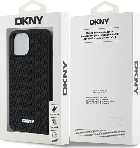 Mbështjellës DKNY 3D Rubber Repeat Pattern për iPhone 15 Plus, i zi