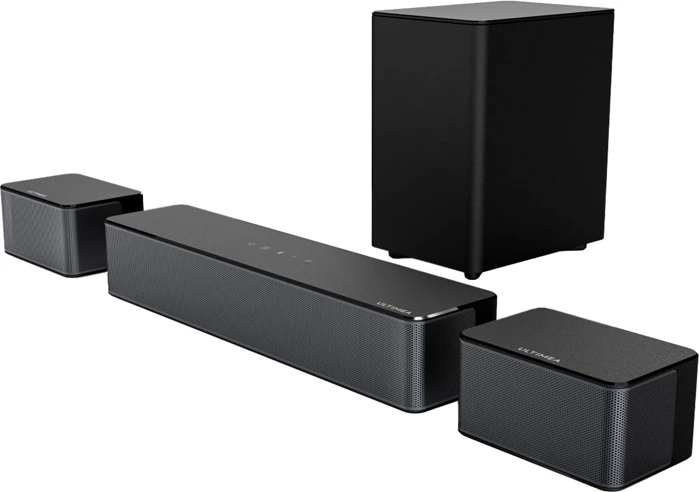 Soundbar Ultimea Poseidon D50 U2500 5.1 320W me subwoofer pa tela dhe 2 altoparlantë satelitë, e zezë