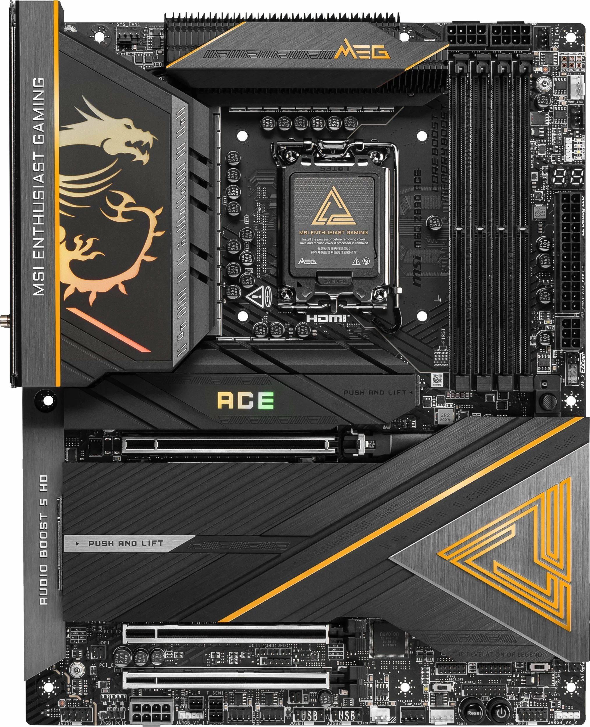Pllakë amë MSI MEG Z890 ACE, ATX, Intel Z890, DDR5 deri 256GB, PCIe 5.0, Wi‑Fi 7, 10G LAN, Thunderbolt 4, zi/ari, set me antenë Wi‑Fi