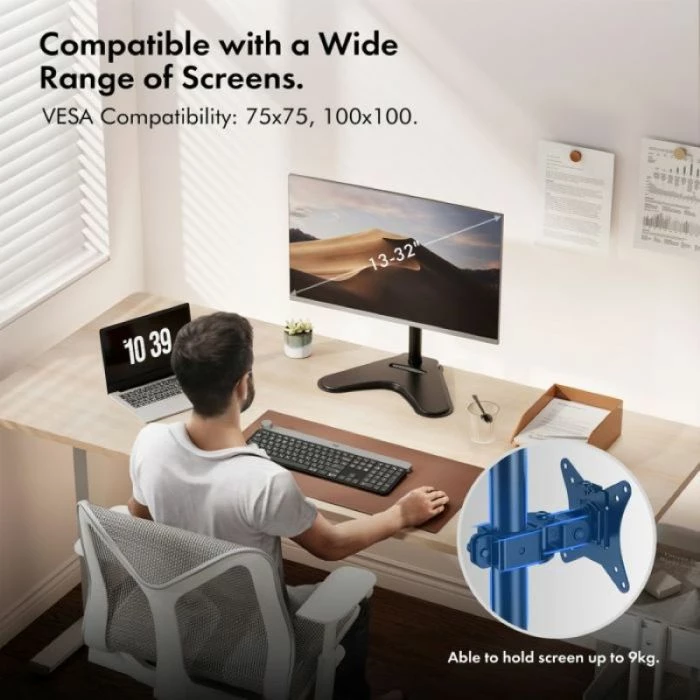 Mbajtës monitori desktop i rregullueshëm VONHAUS 3000241, 13"-32", VESA 75x75/100x100, max 9 kg, i zi