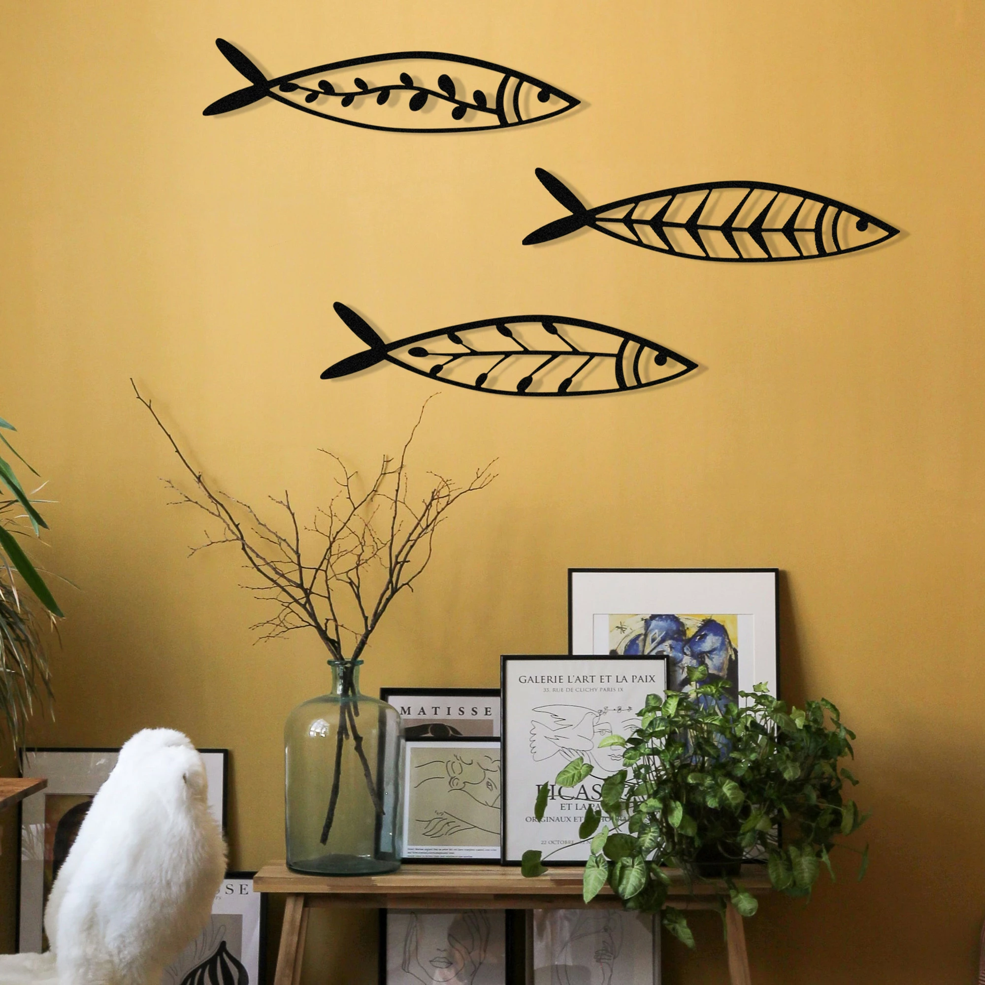 Aksesor dekorativ metalik për mur, Wallity, Hamsi, set prej 3 copash