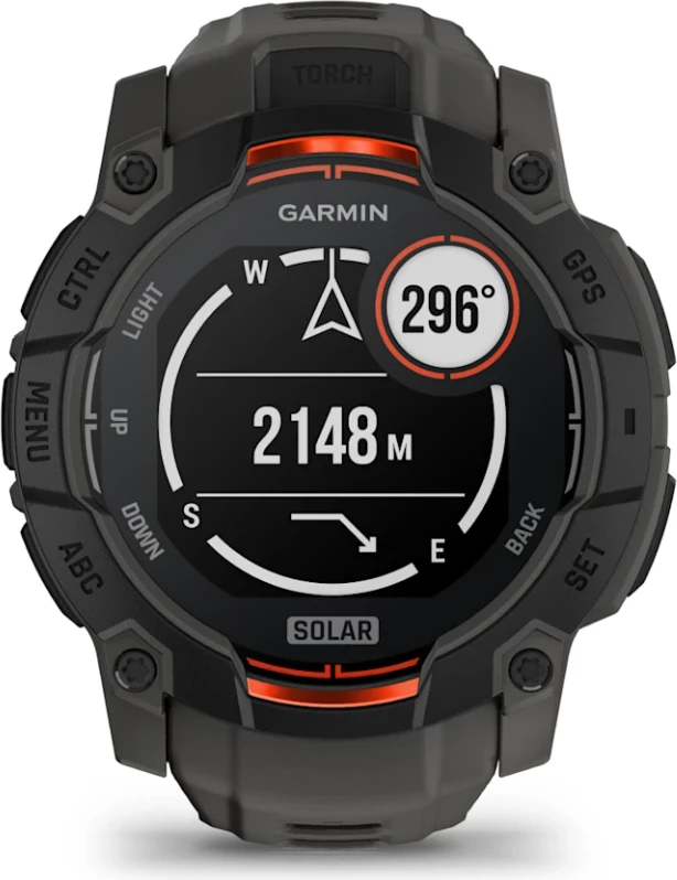 Smartwatch Garmin Instinct® 3 Solar, Black with Charcoal Silicone Strap, 50 mm
