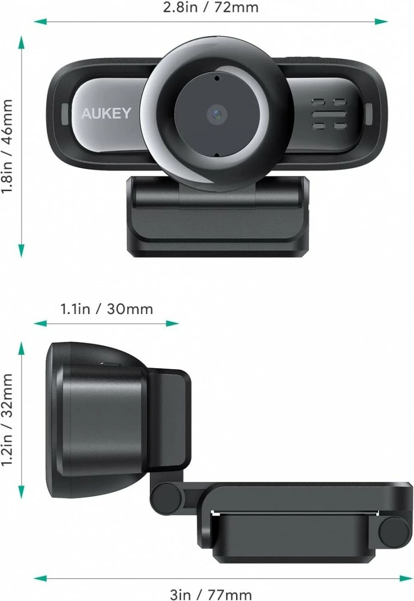 Webcam AUKEY PC-LM3, Full HD 1080p, Autofokus, Mikrofon stereo, E zezë