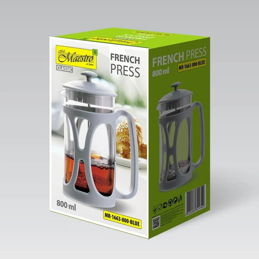 French press Maestro MR-1663, 800 ml, Blu