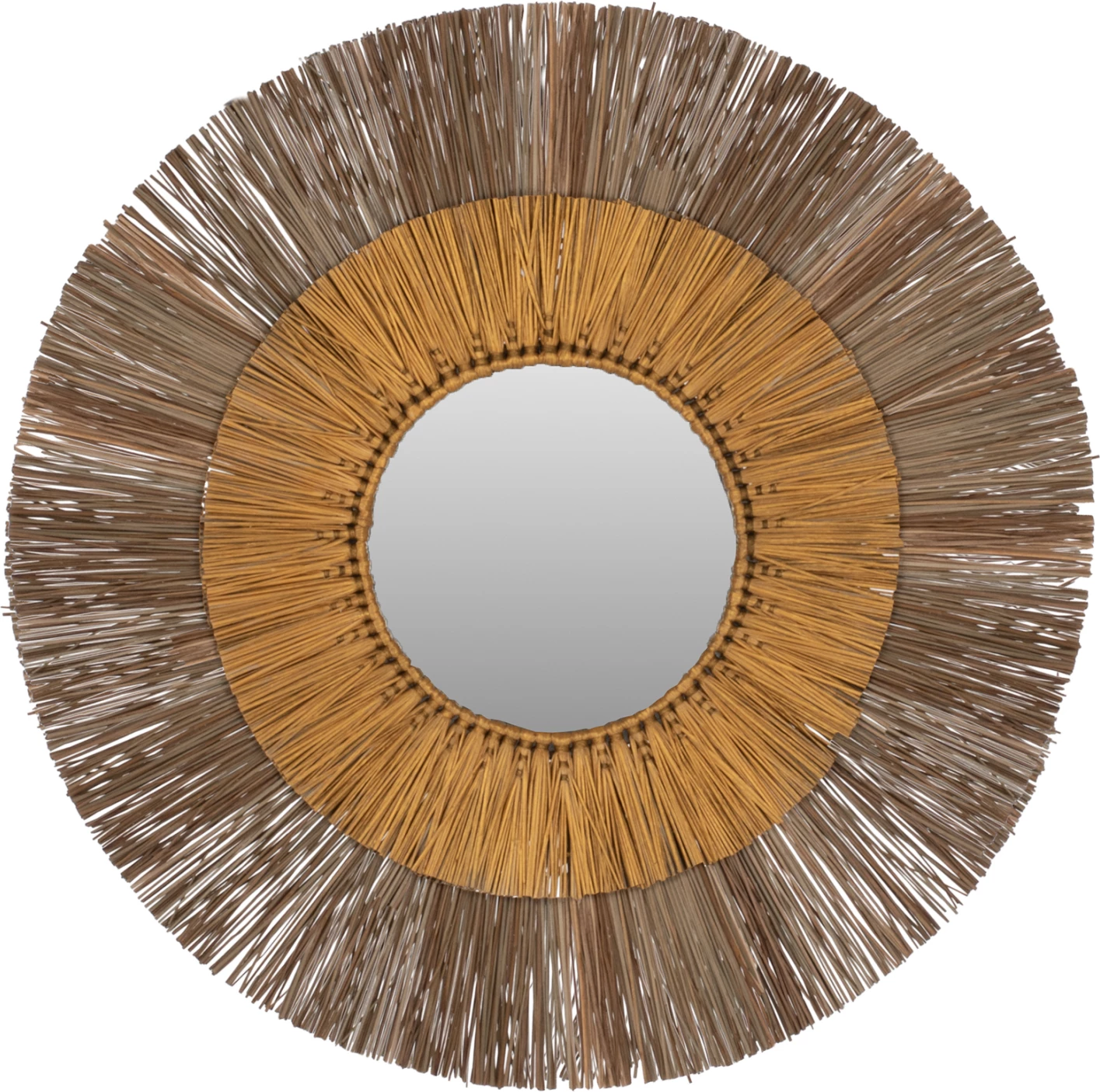 Pasqyrë muri rrethore me kornizë bari Mendong, ngjyrë natyrale dhe ari, Φ70cm, FH7800