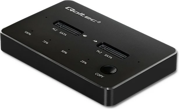 Kasë docking Qoltec 50310 për 2x SSD M.2 SATA NGFF, USB Type C, e zezë