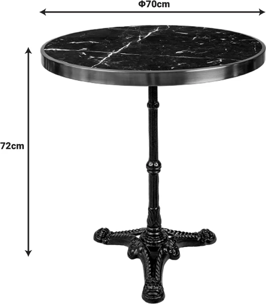 Tavolinë mermeri për kopsht Andeket, Φ70x72cm, e zezë/ari