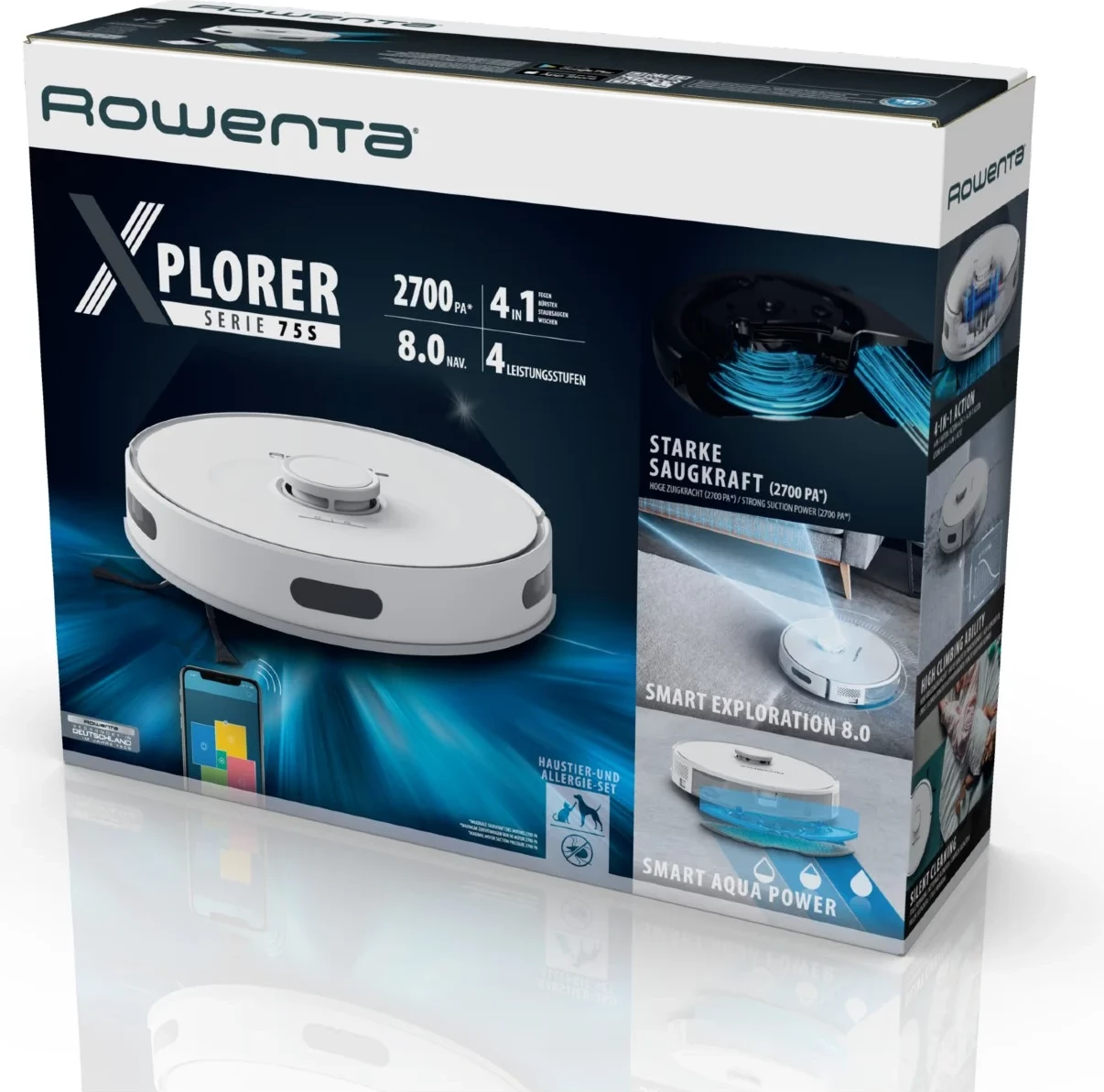 Robot fshesë me korent, Rowenta X-PLORER Series 75 S RR8577WH, depozitë 0.30L, autonomi 120 min, i bardhë