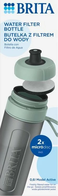 Shishe filtruese uji Brita Active 600 ml, set me 2 filtra MicroDisc, jeshile pastel