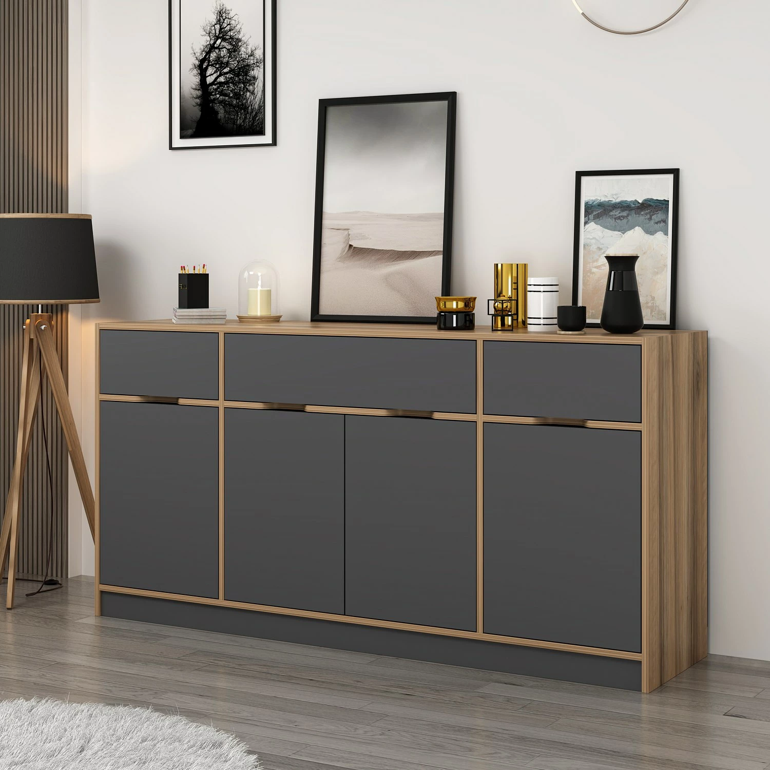 Konsol Skye Decor, Elina, ngjyrë arrë dhe antracit, 180x90x45cm