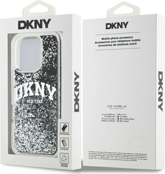 Mbështjellës DKNY Liquid Glitter Arch Logo për iPhone 16 Pro Max 6.9", i zi