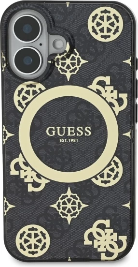 Mbështjellës Guess Peony On 4G MagSafe për iPhone 16, Zi