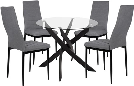 Set 5 pjesë Tavolinë e zezë & karrige ngjyrë gri metalike këmbë FH11071 42,5x53x95 cm