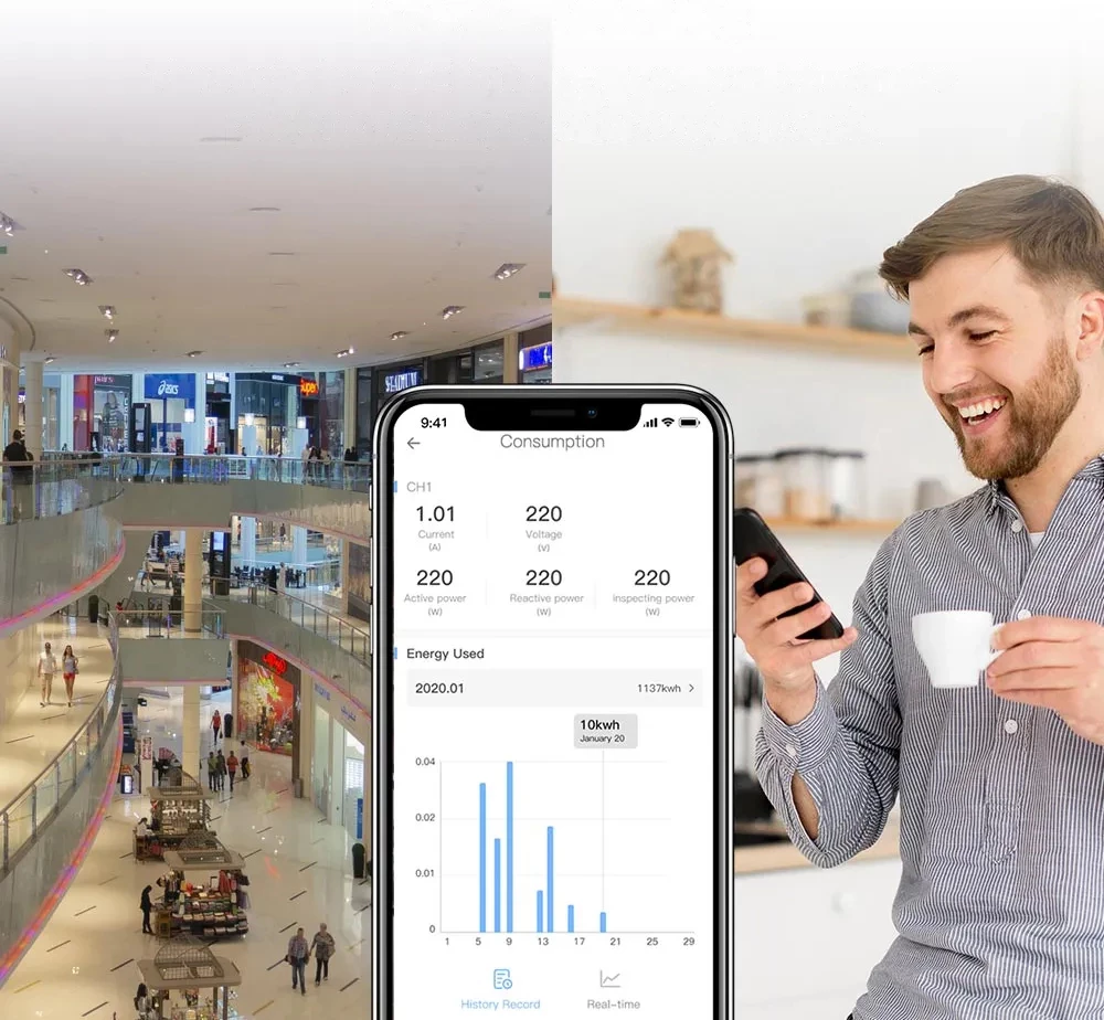 Ndërprerës inteligjent Sonoff SPM-Main, matës i energjisë, Wi-Fi/Ethernet, i bardhë
