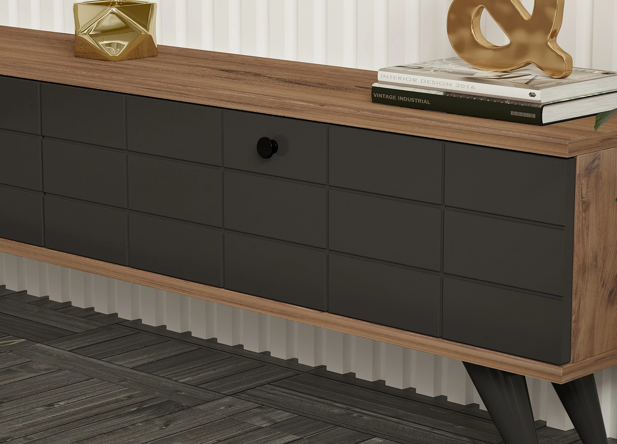 Komodë për TV Hanah Home, Alberi, ngjyrë Atlantic Pine dhe Antracite