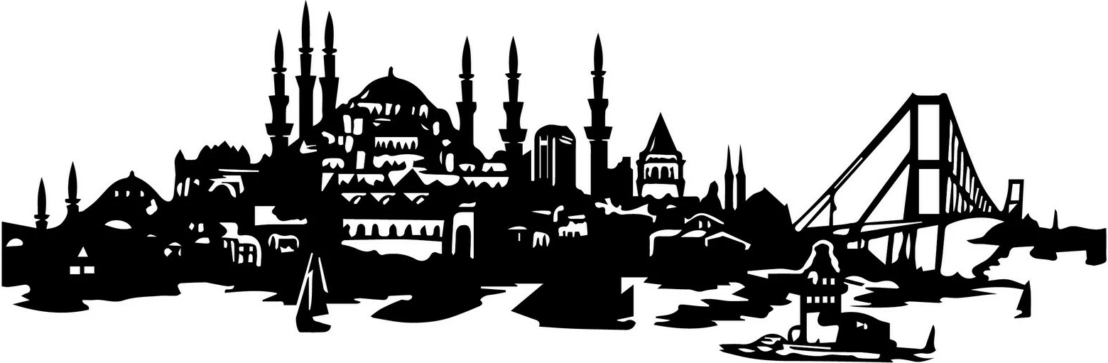 Aksesor dekorativ metalik për mur, Wallity, Şehr-i İstanbul, ngjyrë e zezë, 70x23cm