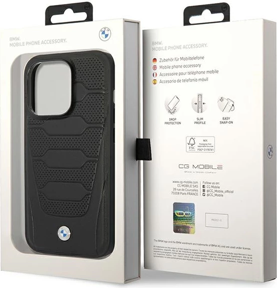 Mbështjellës BMW BMHMP14L22RPSK për iPhone 14 Pro 6.1", Leather Seats Pattern, MagSafe, i zi