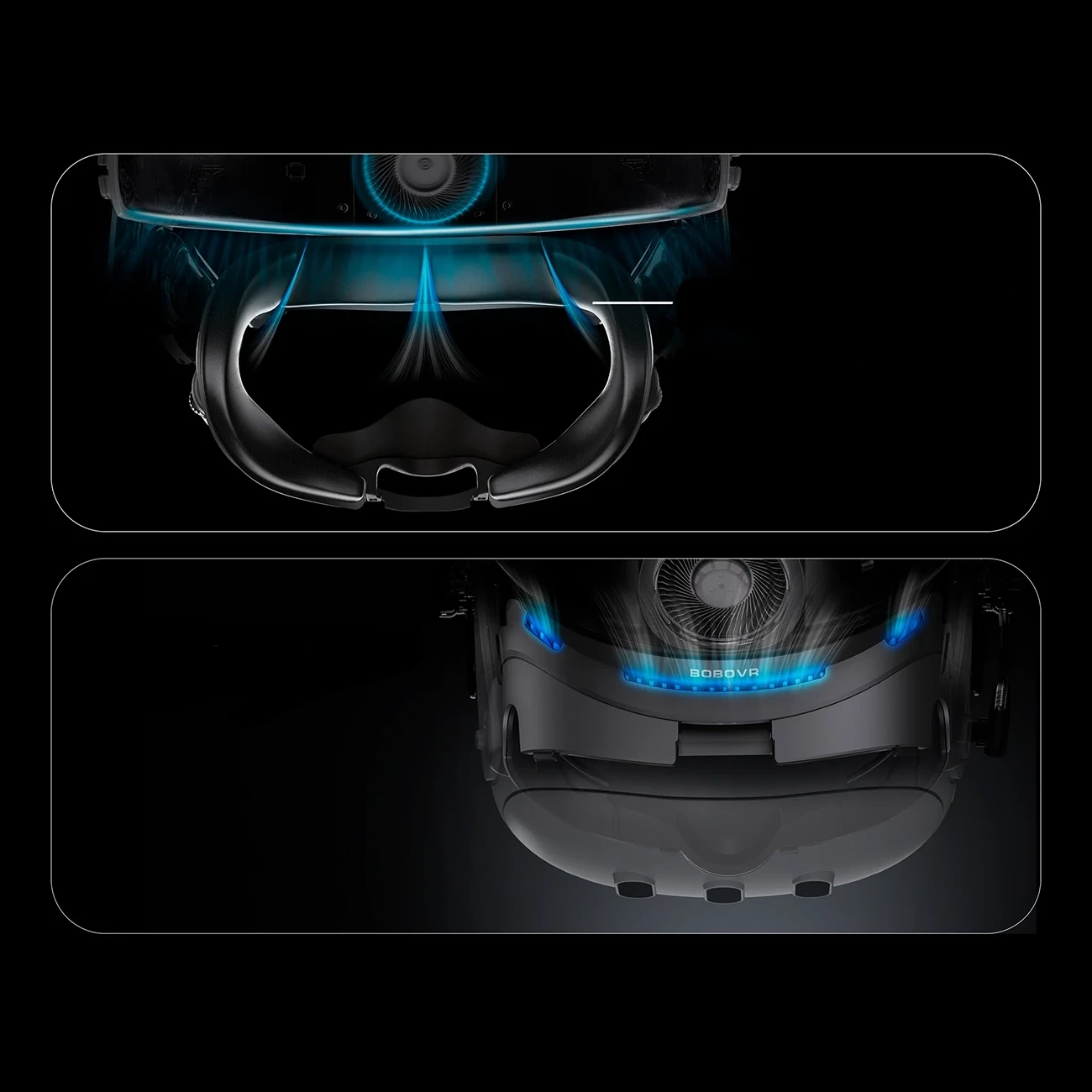 Ndërfaqe fytyre VR, BoboVR F3, për Meta Quest 3, rregullim distance, ventilim me tre kanale, e zezë