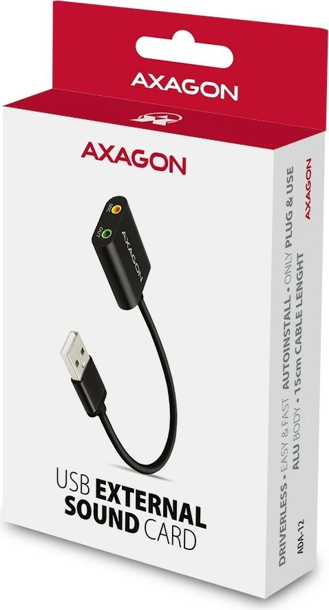 Kartë zanore e jashtme AXAGON ADA-12, USB 2.0, 48kHz/16-bit, metal, kabllo 15 cm, e zezë
