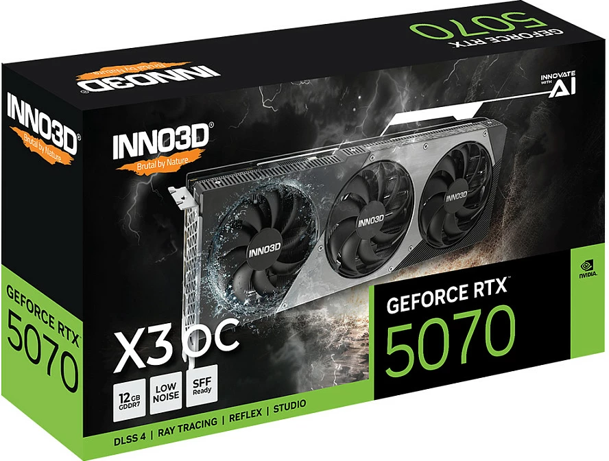 Kartelë grafike Inno3D GeForce RTX 5070 X3 OC, 12GB GDDR7, PCI Express 5.0, e zezë/gri