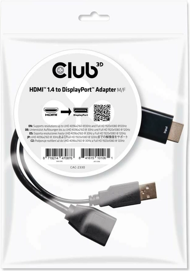 Adapter HDMI në DisplayPort Club3D, 0.18m, 4K, i zi