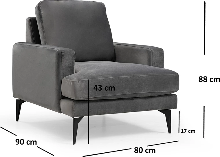 Fotel Fortune kadife anthracite zi 80x90x88cm