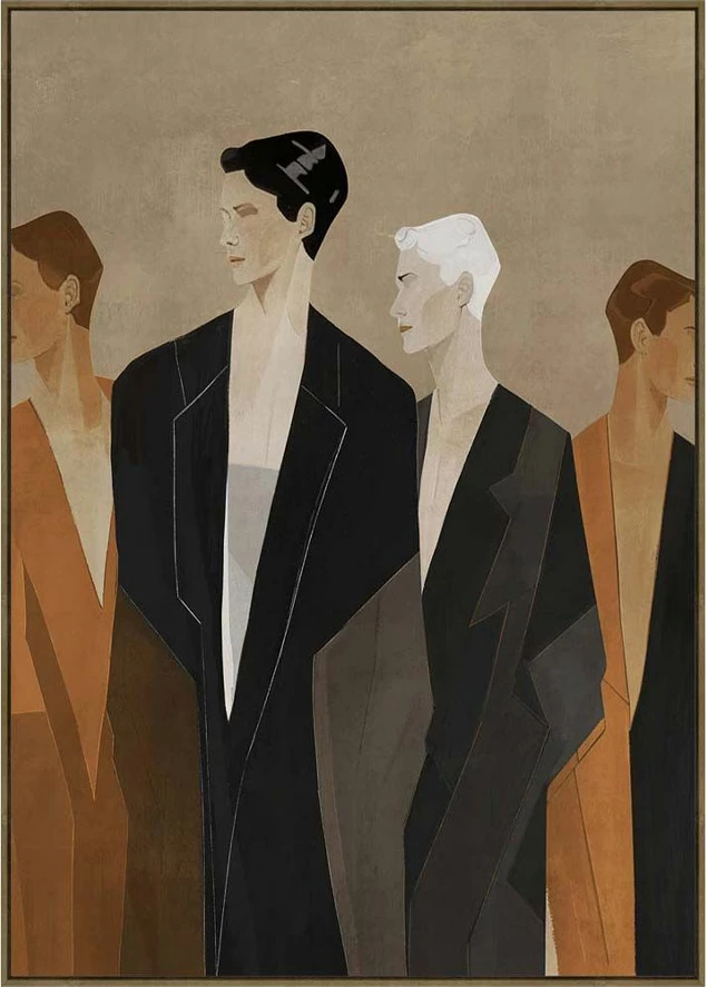 Pikturë dekorative Human Flow me kornizë, 80x120x4 cm, kanavacë, ngjyrë kafe, bezhë, e zezë