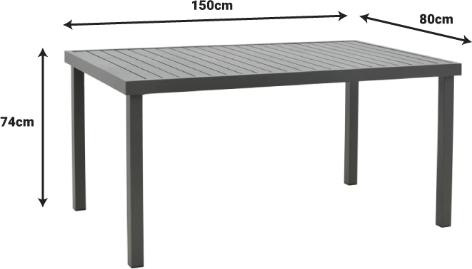 Tavolinë me karrige për terasë Naoki-Kliton I, alumin anthracite dhe pe rattan, ngjyrë e zezë, set prej 5 copë, 150x80x74cm