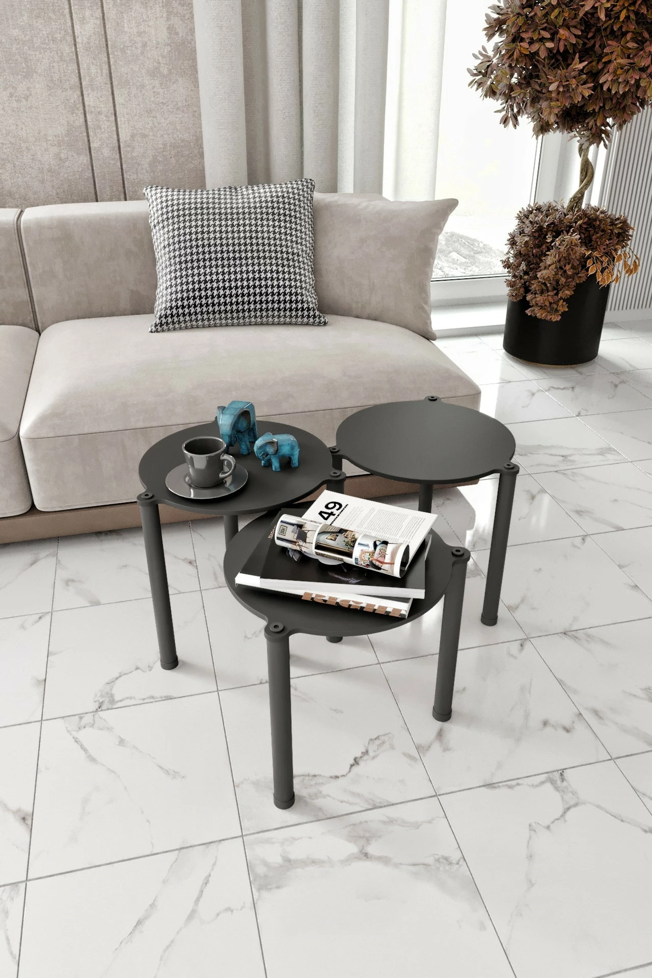 Set tavolinash ndihmëse (3 copë), Skye Decor, Lavia 3, e zezë