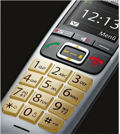 Telefon pa tela Gigaset E560, analog/DECT, 150 kontakte, regjistrues, zi/argjendtë