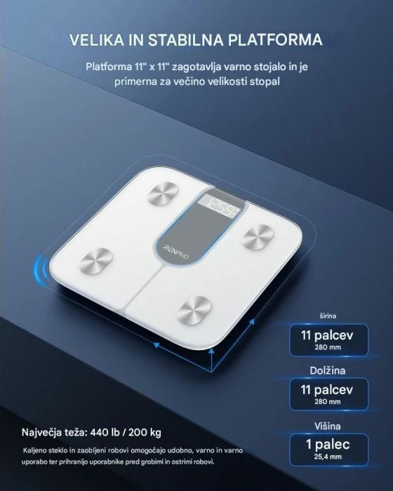 Peshore smart RENPHO Elis 1C 200 kg Bluetooth LED, e bardhë