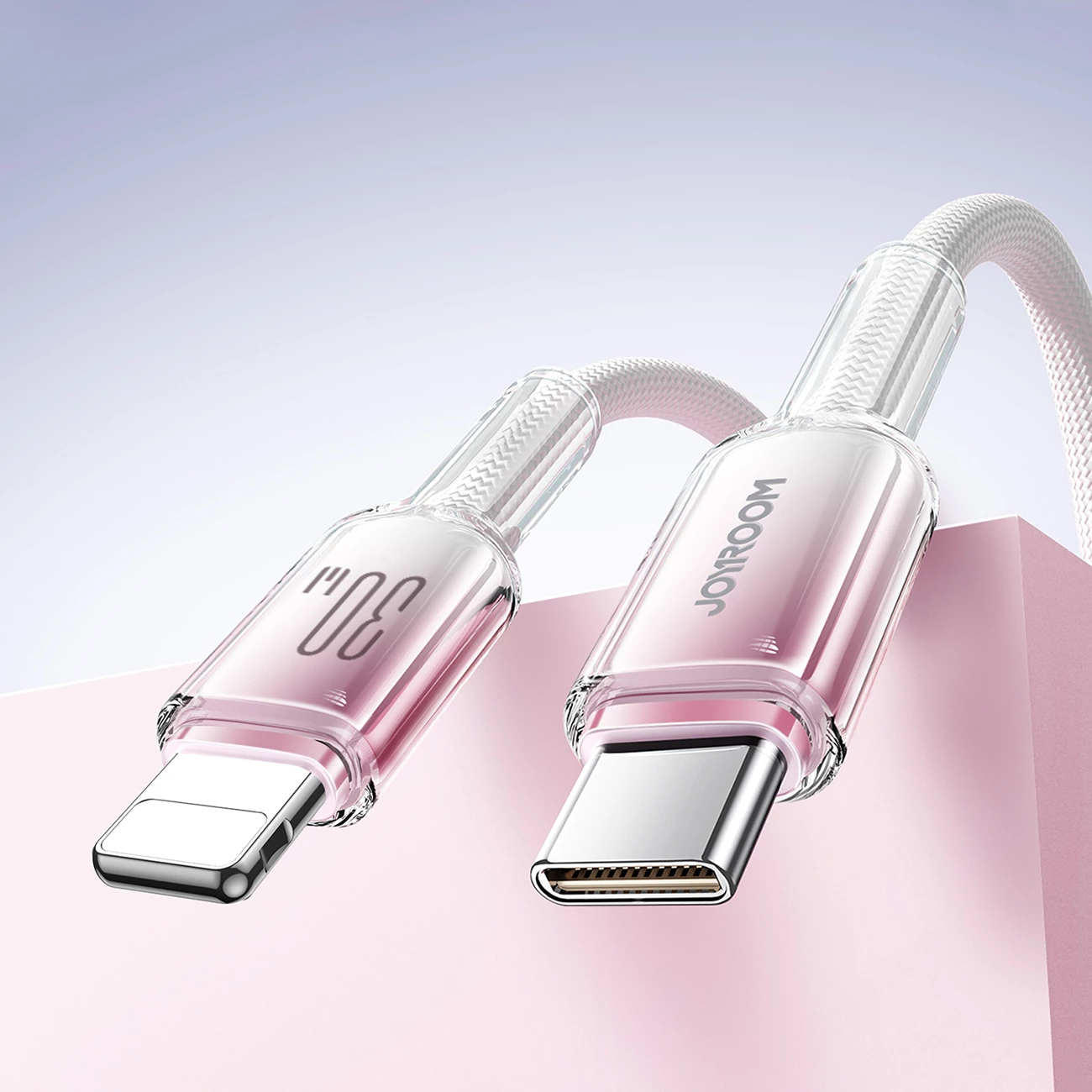 Kabllo Joyroom S-A42 Crystal-Clear Series, USB-C në Lightning, 1.2m, 30W, Bardhë