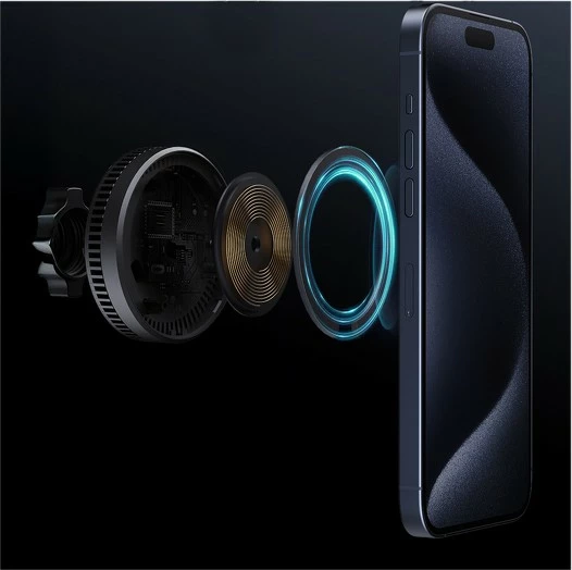 Mbajtës magnetik për veturë AUKEY HD-MC13A MagFusion Dash Pro, karikim wireless Qi2 15W, ftohje aktive, i zi