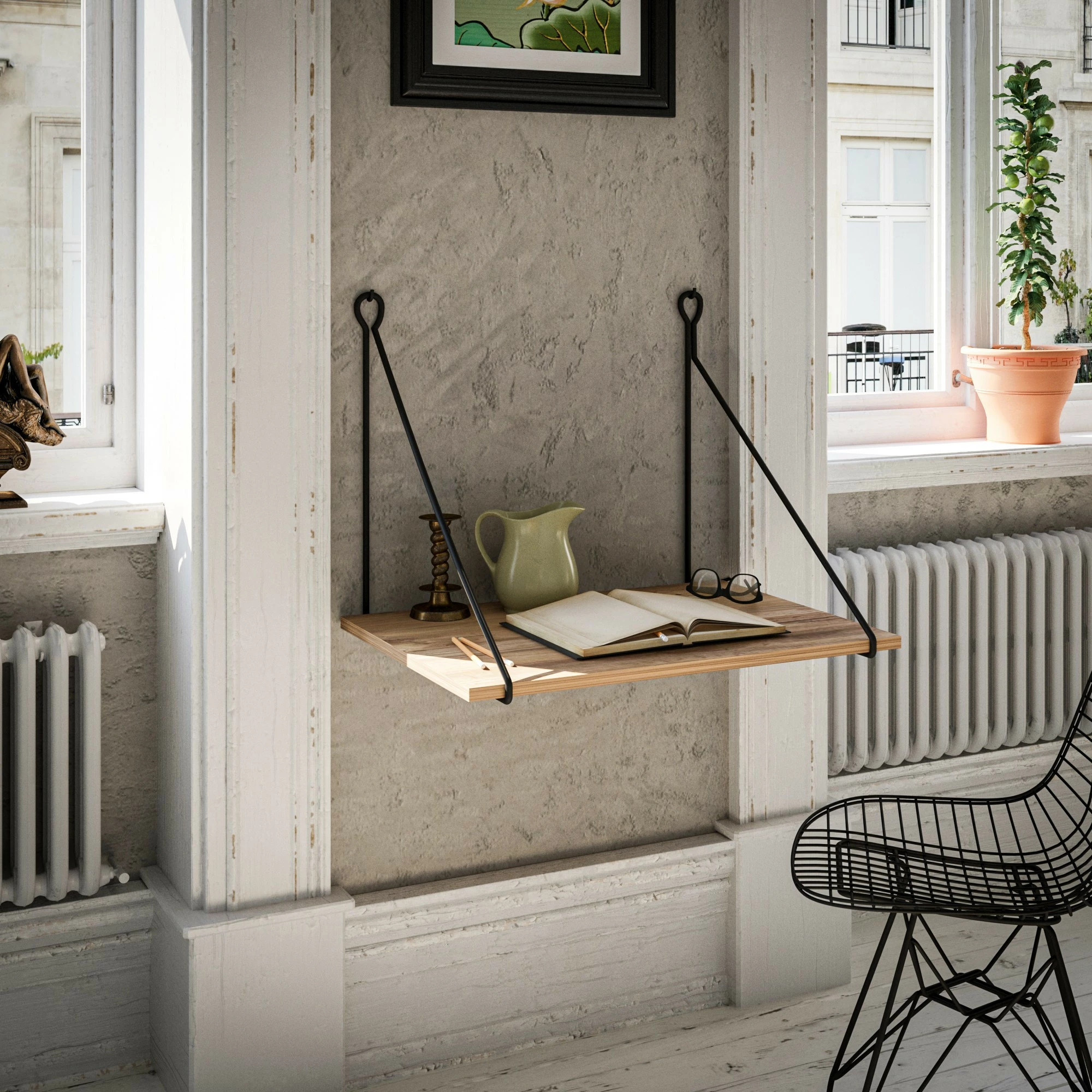 Tavolinë studimi Hanah Home, Tuna, ngjyrë arre dhe e zezë