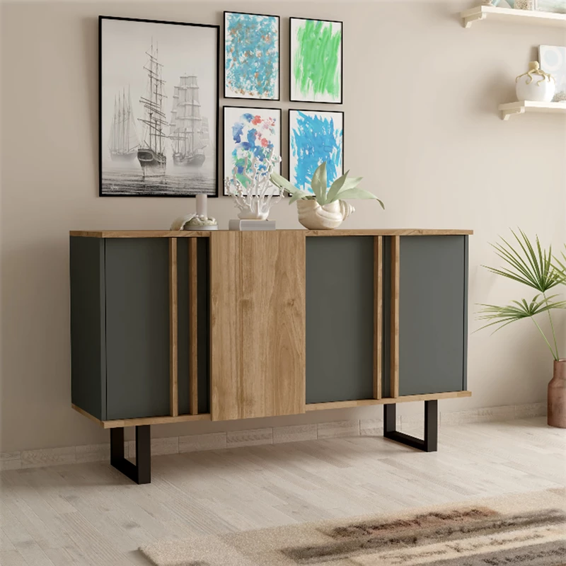 Sideboard Amanda I, ngjyrë antracit-arrë, 160x74x79cm