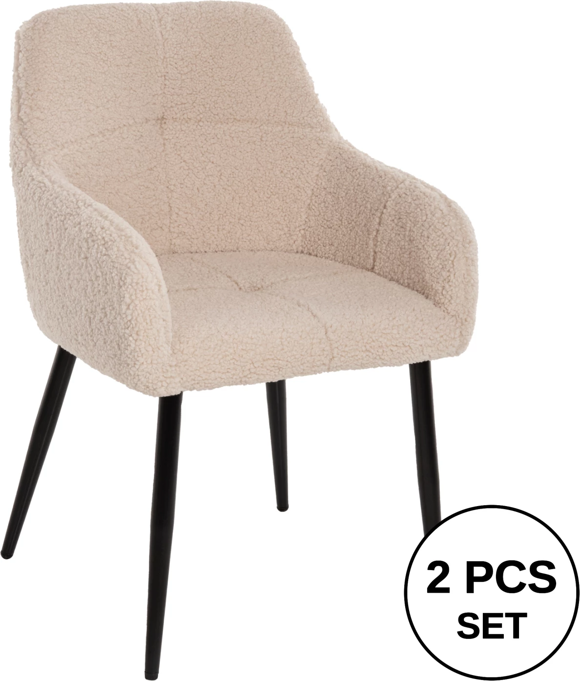 Karrige Shelly, pëlhurë Teddy, këmbë metali të zeza, 57x55x87H cm., set prej 2 copë