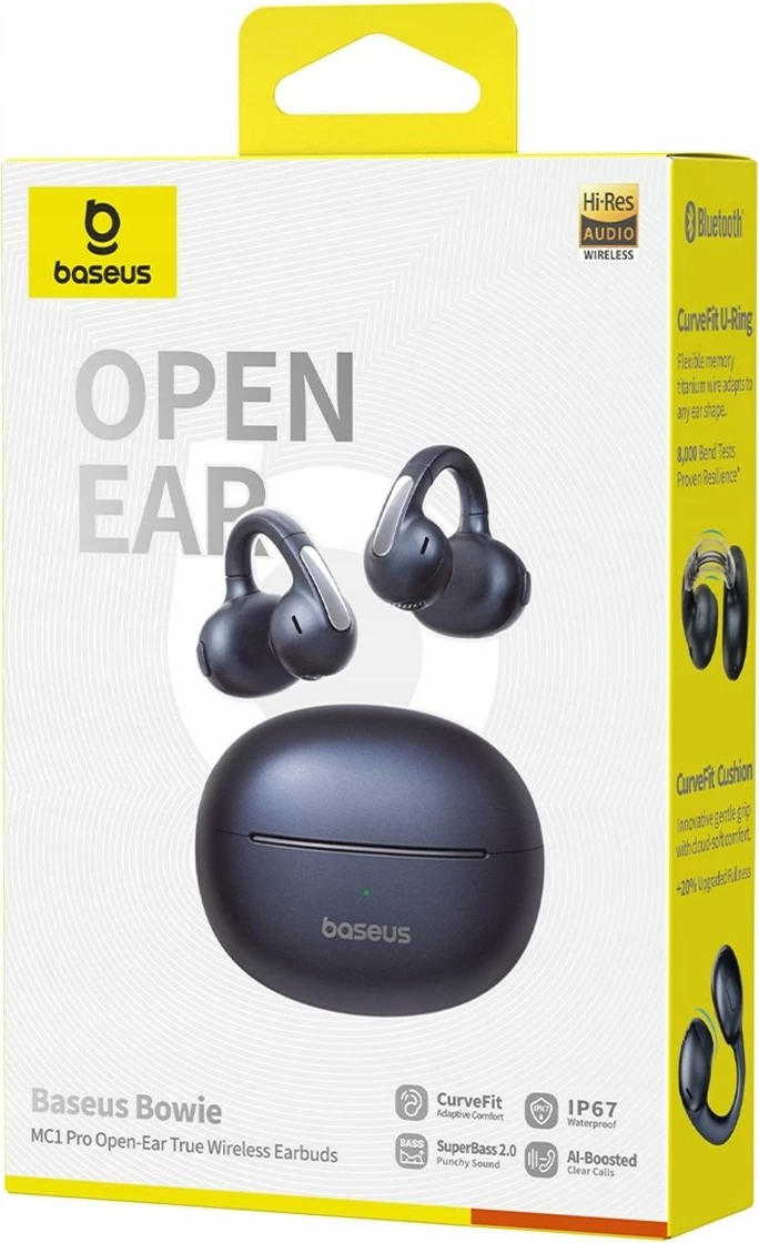 Kufje Baseus Bowie MC1 Pro OWS, Bluetooth 6.0, open-ear, IP67, deri 40h, me mikrofon, të zeza, me kuti karikimi