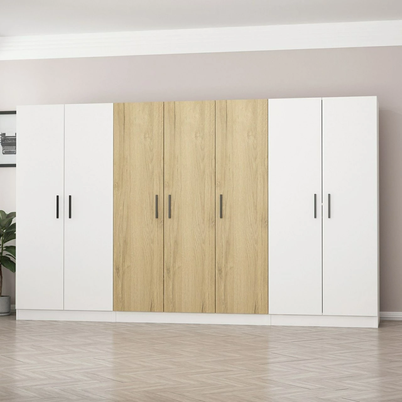 Dollap Skye Decor, i bardhë dhe dru, 315x190x52cm