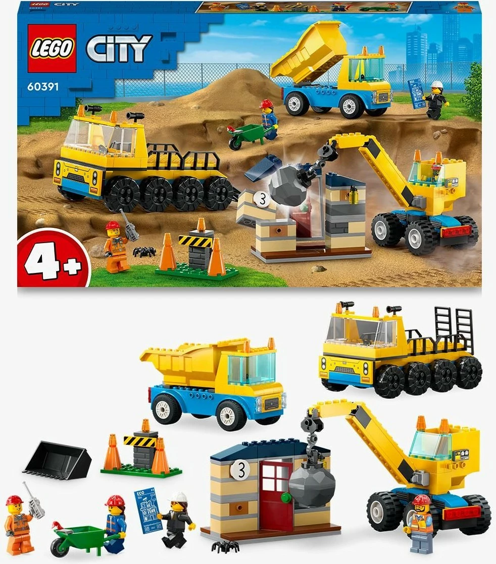 Set ndërtimi LEGO City Kamionë ndërtimi dhe Vinç me Top Demolimi, 235 copë, shumëngjyrësh