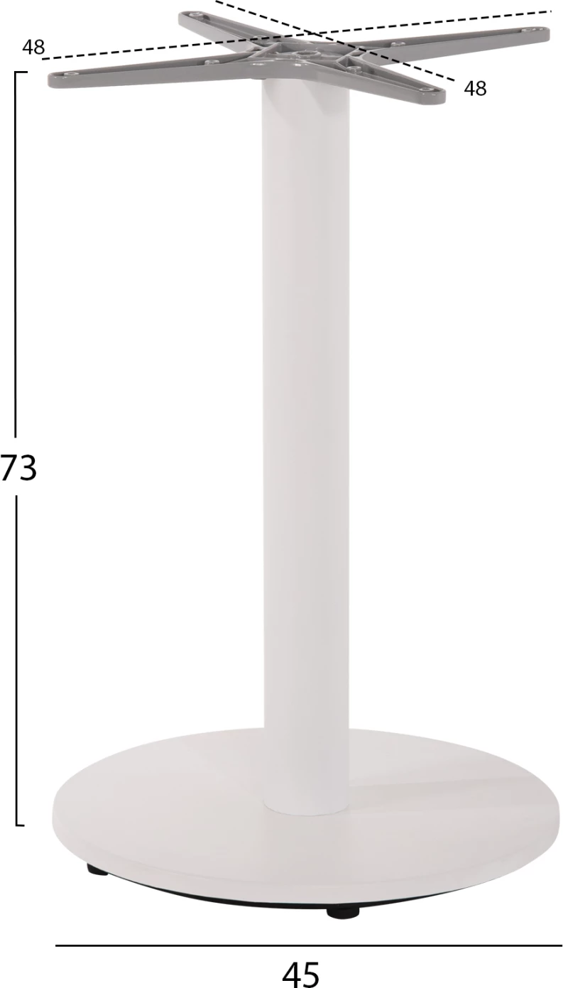 Baza e tavolinës alumini FH476.02 e rrumbullakët, ngjyrë e bardhë mat, 48x48cm, kryq Φ45Χ73Hcm