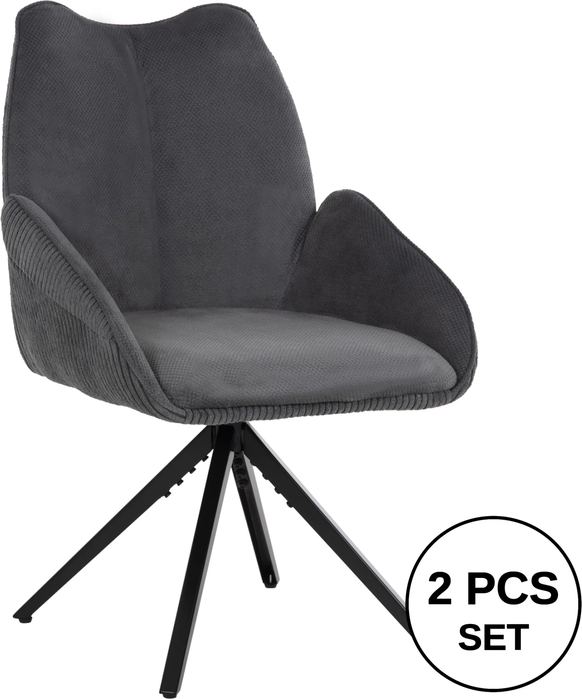 Karrige ngrënieje SHAI FH9844.03, pëlhurë gri-bazë metalike e zezë, 61x63x93H cm., set prej 2 copë