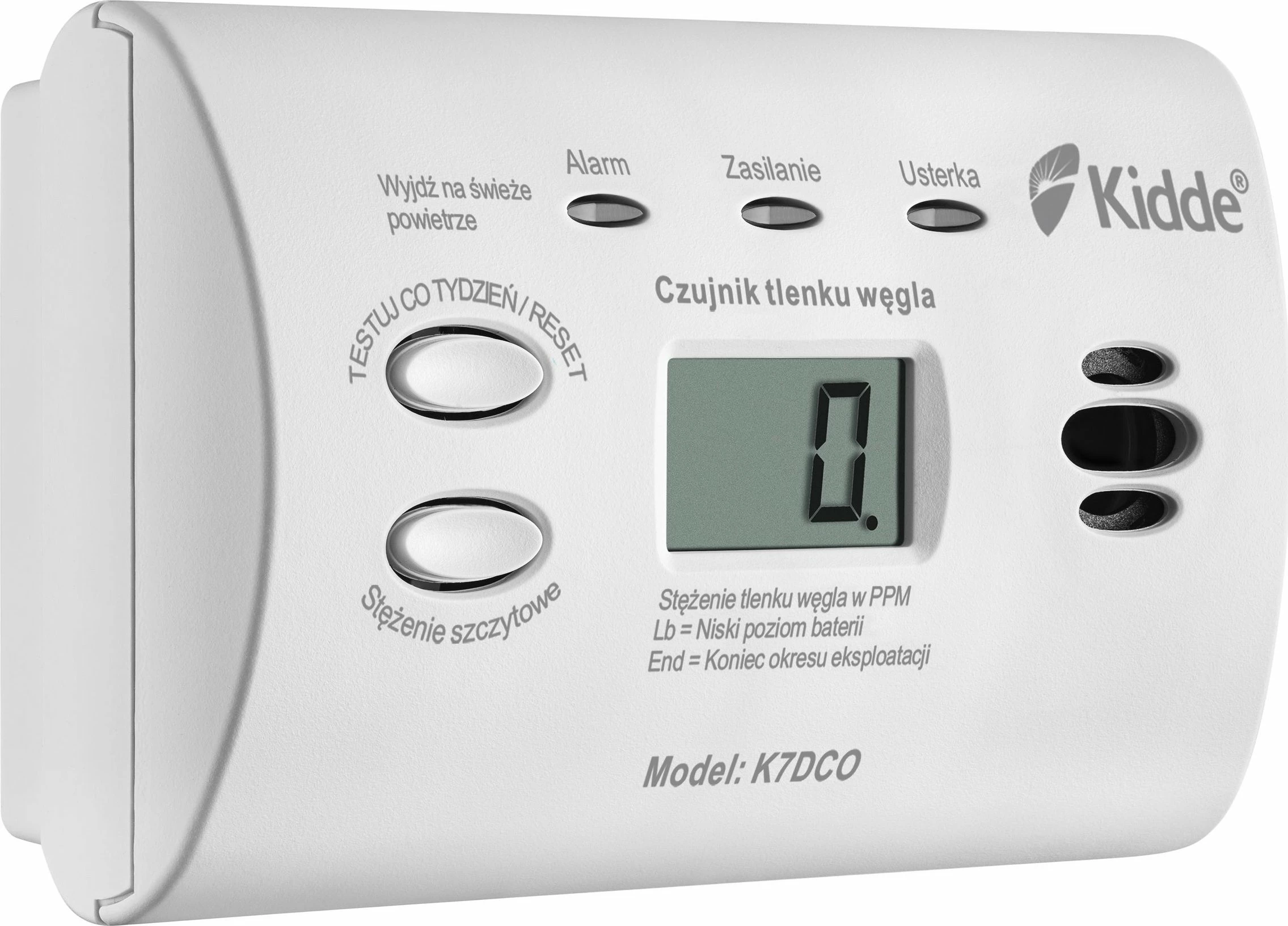 Detektor monoksidi karboni Kidde K7DCO me ekran LCD, 2x AA, i bardhë