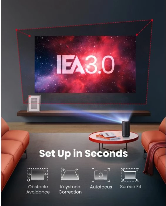 Projektor portativ Nebula Capsule 3 1080p, 200 ANSI lumens, Google TV/Netflix, deri 120\" ekran, 8W Dolby, bateri 2.5 orë, gri