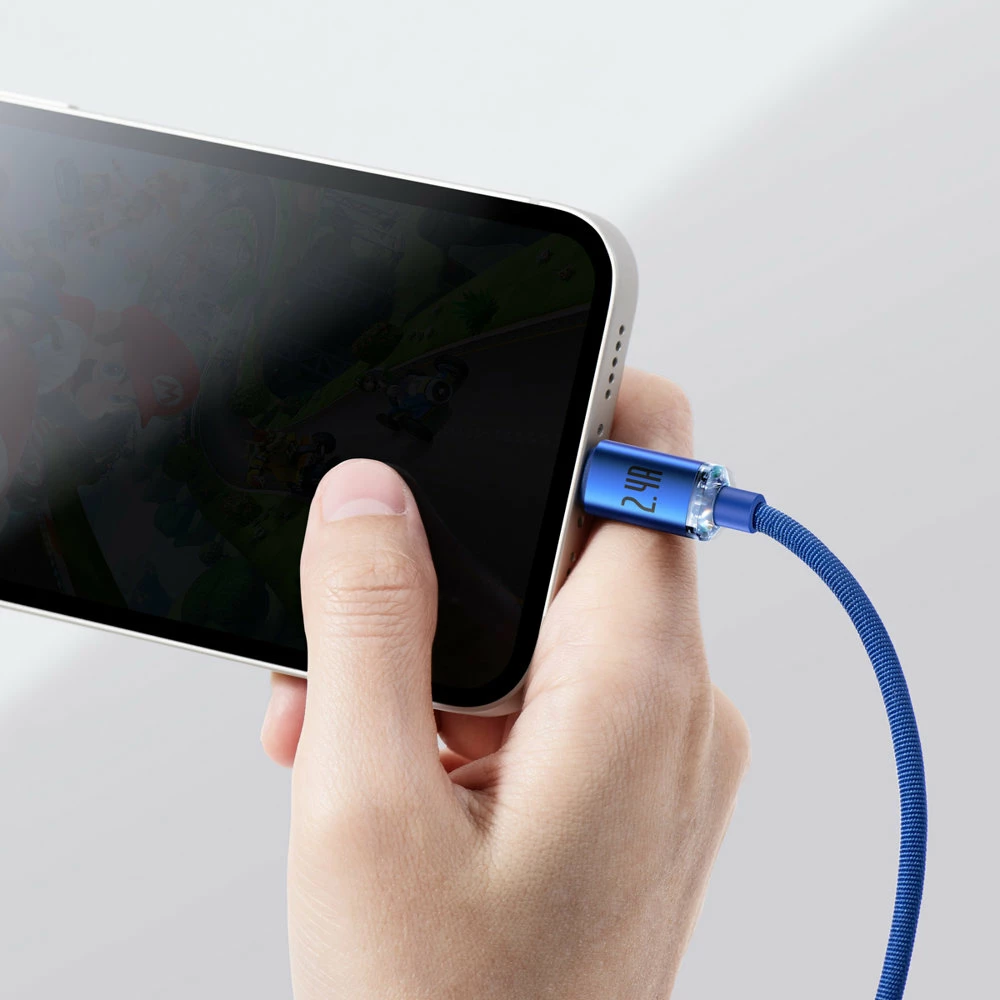 Kabllo karikimi dhe të dhënash Baseus Crystal Shine Series, USB-A në Lightning, 2.4A, 2m, kaltër