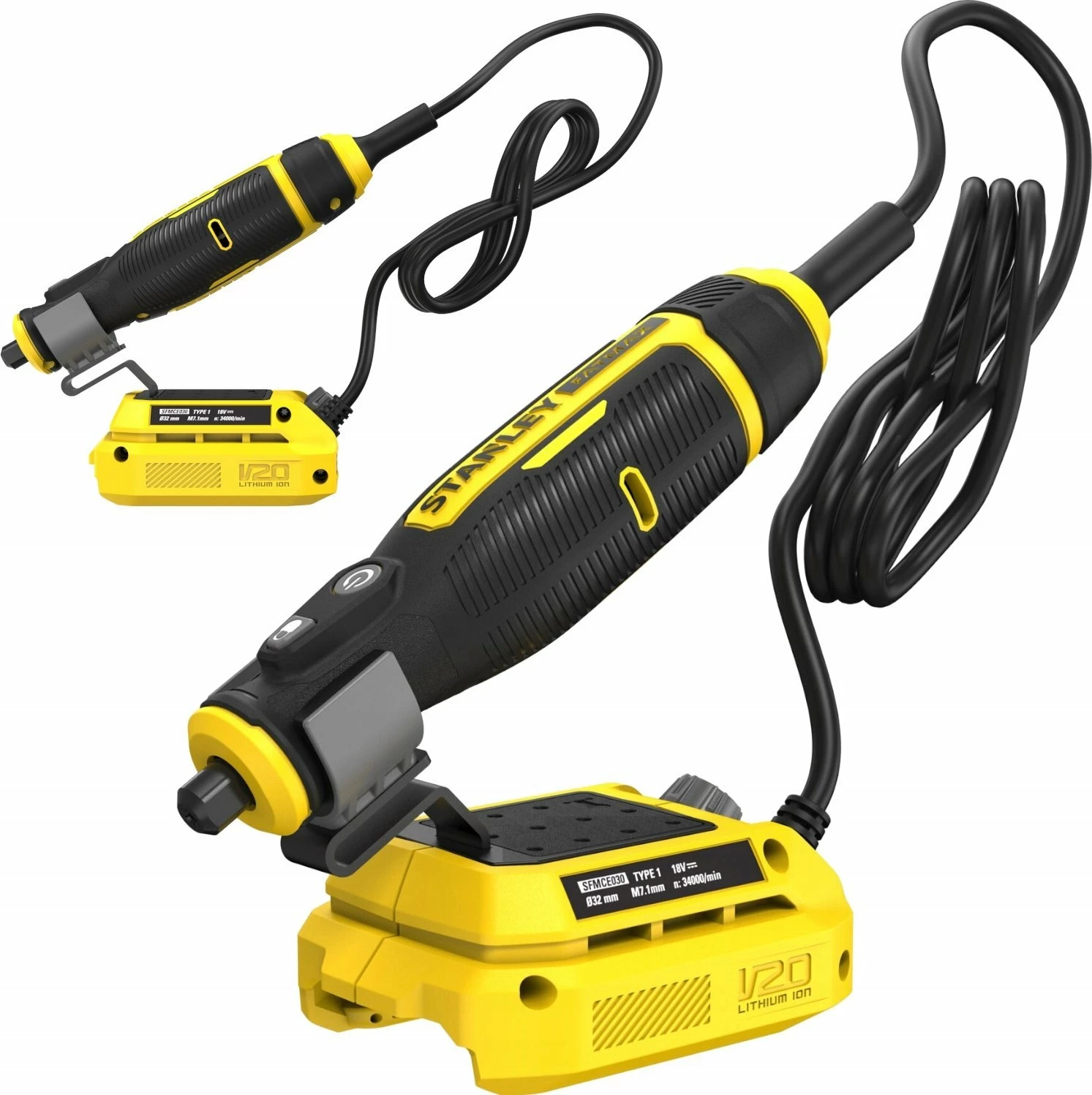 Mini brusëse pa kabllo dhe gravuese Stanley SFMCE030B-XJ 18 V, 33 aksesorë, verdhë/zezë