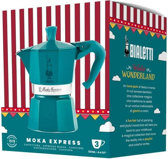 Moka Express Bialetti Winter Wonderland 3TZ, 140 ml, Turquoise, Silver