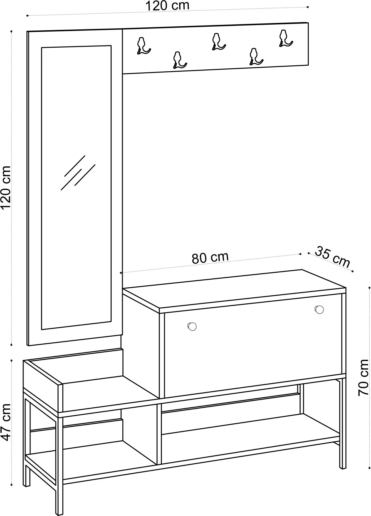 Dollap për këpucë, ngjyrë lisi safir, Skye Decor, me pasqyrë dhe varëse palltosh