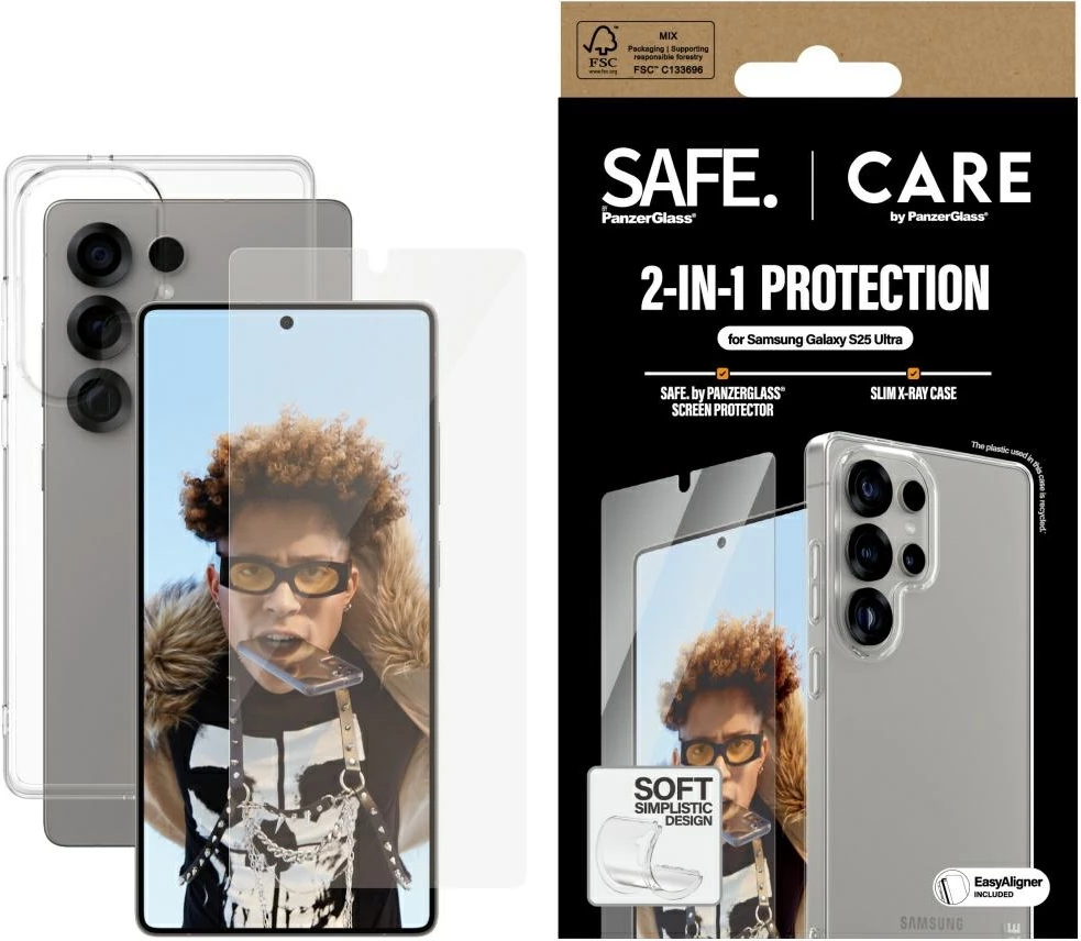 Mbështjellës + xham mbrojtës PanzerGlass CARE 2in1 për Samsung Galaxy S25 Ultra, Transparent